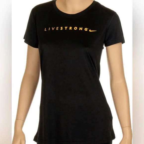 Nike Dri-Fit Livestrong Regular Fit Short Sleeve Top Shirt Size XL Black - Picture 2 of 7